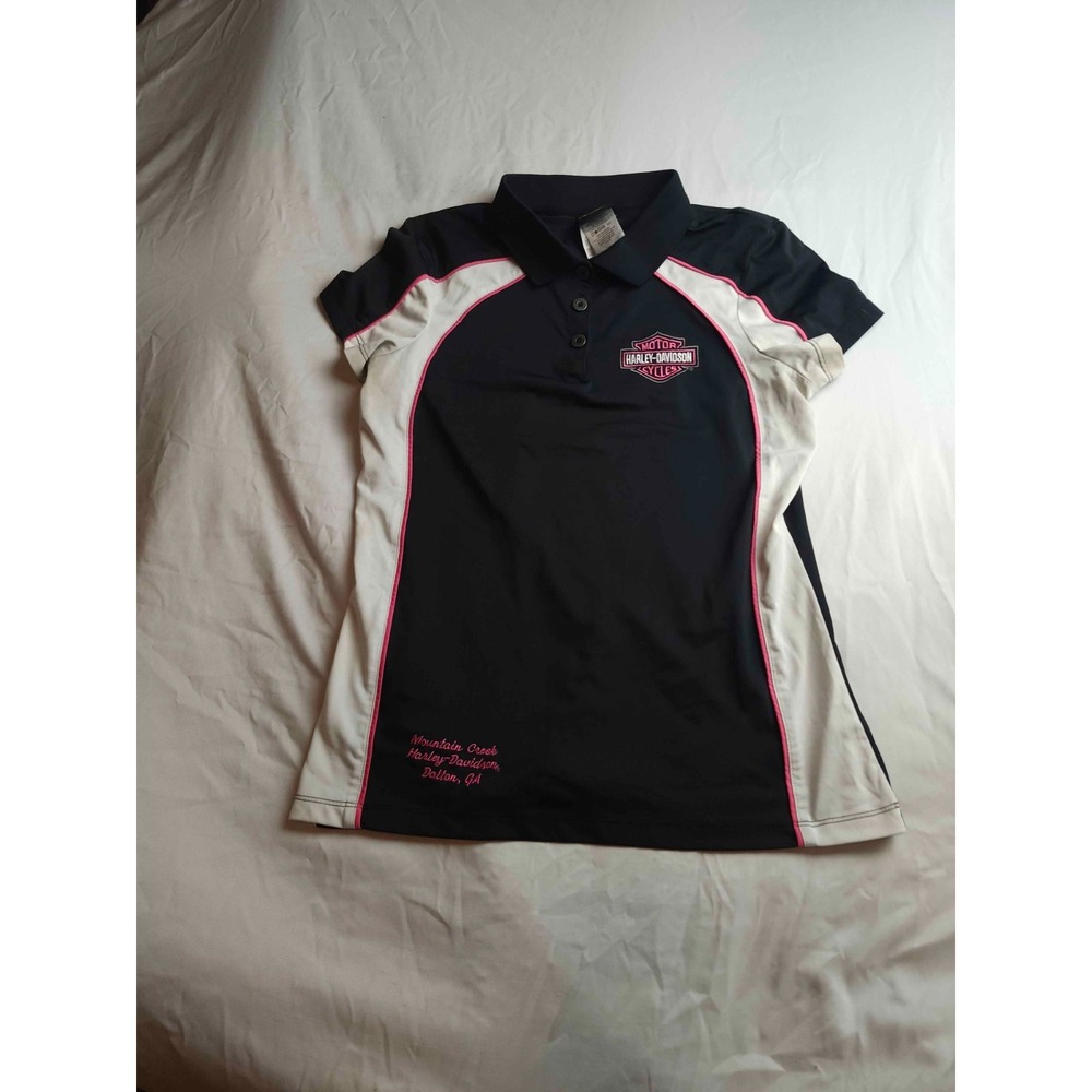 Vintage Y2K Harley Davidson Mountain Creek Dalton GA Polo Shirt Womens M Black